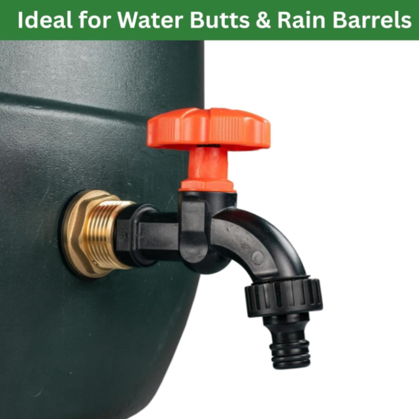 Water Butt Brass Kit 3/4" BSP to 1/2" with Drill Bit – Heavy-Duty Brass Tank Connector with Black Dial Tap for Rainwater Harvesting & Water Storage