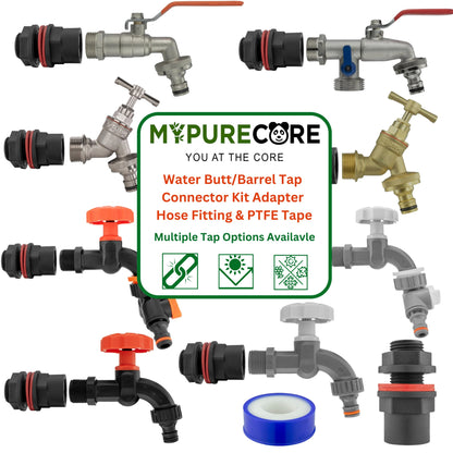 Water Butt Tap Adapter Kit for Rain Barrel & Water Tank – Hose Connector, Tap Options & PTFE Tape