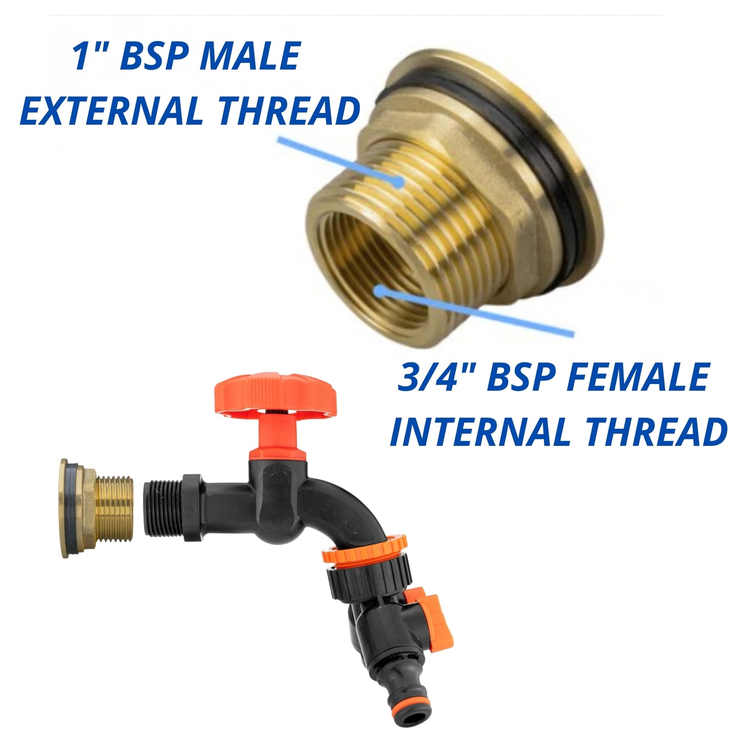 Water Butt Brass Kit 1" BSP to 3/4” – Heavy-Duty Brass Tank Connector with Black Dial Tap for Rainwater Harvesting, Barrels & Water Tanks