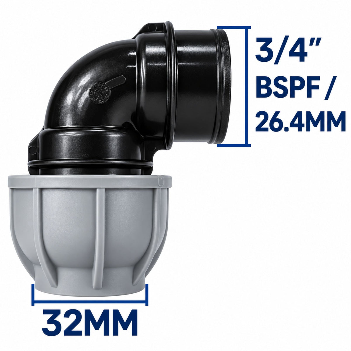 Water Butt Tank Connector MDPE Elbow to 3/4in BSP Pipe Fitting with Nut & Washer