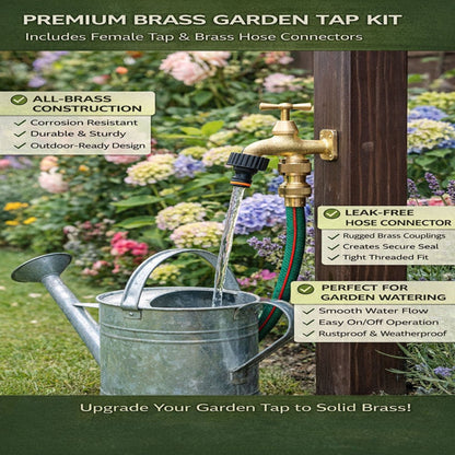 Brass Garden Tap Kit – 3/4" BSP Outdoor Bib Tap with Female Tap Connector & Solid Brass Hose Connector, Heavy-Duty Quick Connect for Garden & Irrigation Rooster/Classic Handle