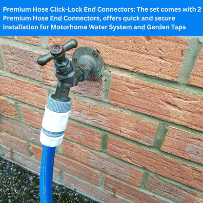 Premium 3-Layer Food Grade Water Hose Pipe - 10m 1/2" Includes Faucet, Double Male & Click-Lock Connectors | Campervan Accessories