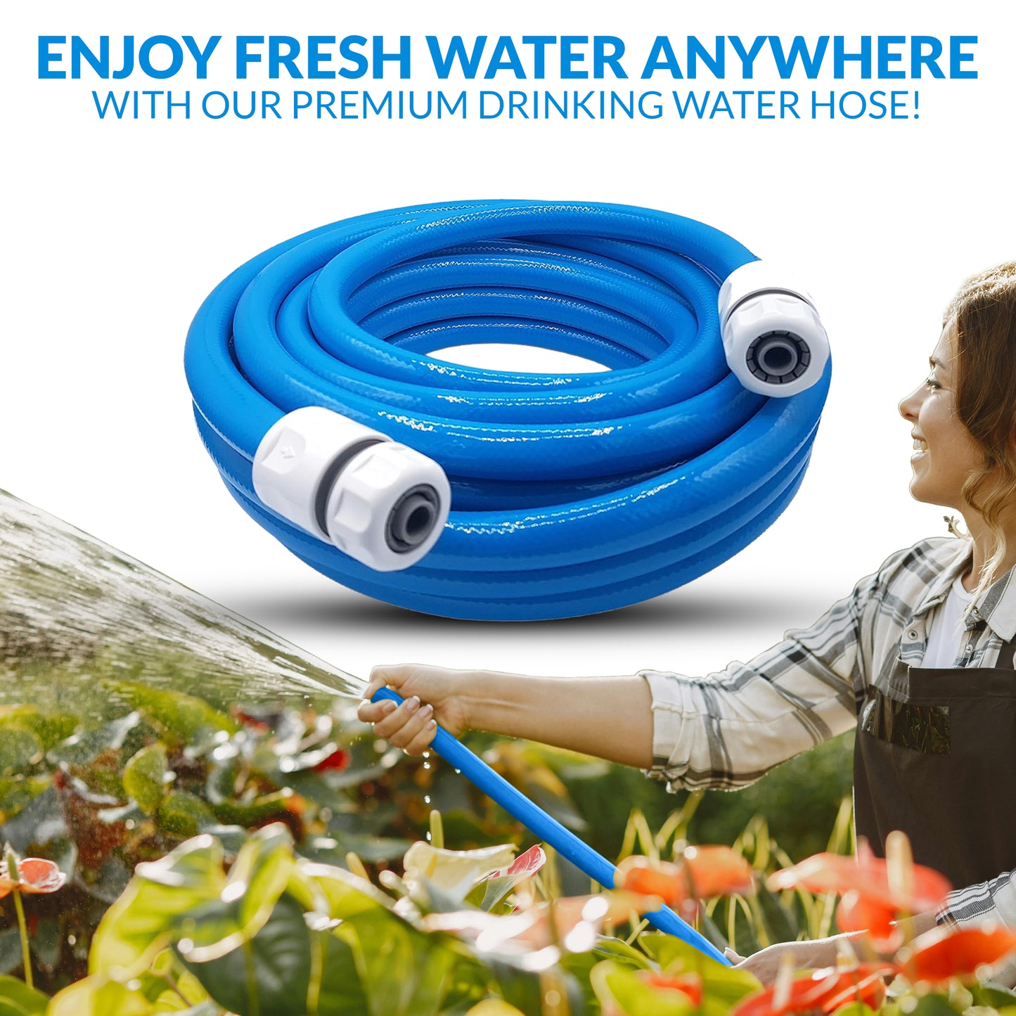 Premium 3-Layer Food Grade Water Hose Pipe - 10m 1/2" Includes Faucet, Double Male & Click-Lock Connectors | Campervan Accessories