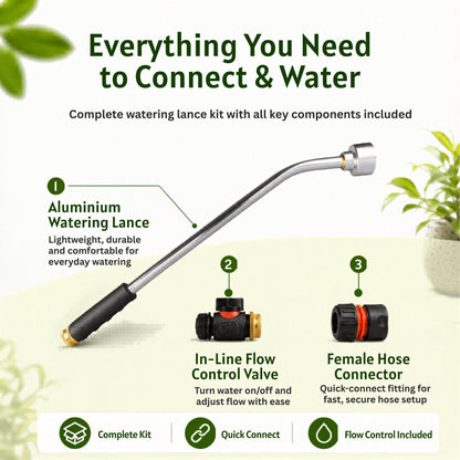 Watering Lance Kit 50cm 75cm 90cm Aluminium Garden Watering Wand with Flow Control Valve & Hose Connector for Plants, Pots, Borders, Raised Beds & Hanging Baskets