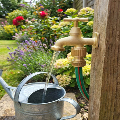 Brass Garden Tap Kit – 3/4" BSP Outdoor Bib Tap with Female Tap Connector & Solid Brass Hose Connector, Heavy-Duty Quick Connect for Garden & Irrigation Rooster/Classic Handle