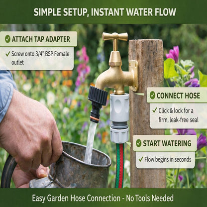 Brass Garden Tap Kit with Hose Connectors – 3/4" BSP Outdoor Bib Tap, Female Tap Connector & Female Hose Connector, Quick Connect Water Tap Set Rooster/Classic Handle