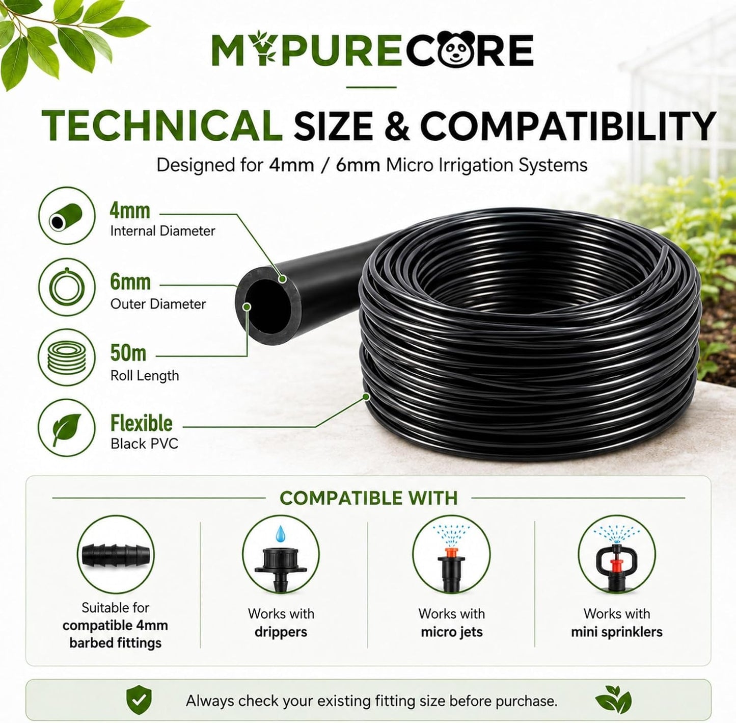 Micro Irrigation Water Pipe Tube – 50m Black Micro Tube 4mm / 6mm – Premium Hose for Garden Watering Systems
