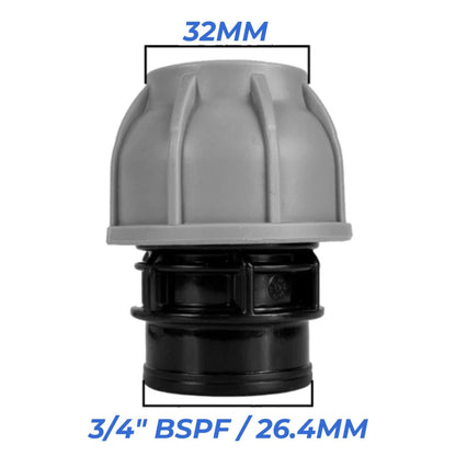 Water Butt Connector Kit 3/4" BSP with Full Flow PP Ball Valve & MDPE Straight Compression Fitting 20mm 25mm 32mm for Rainwater Tanks & Irrigation