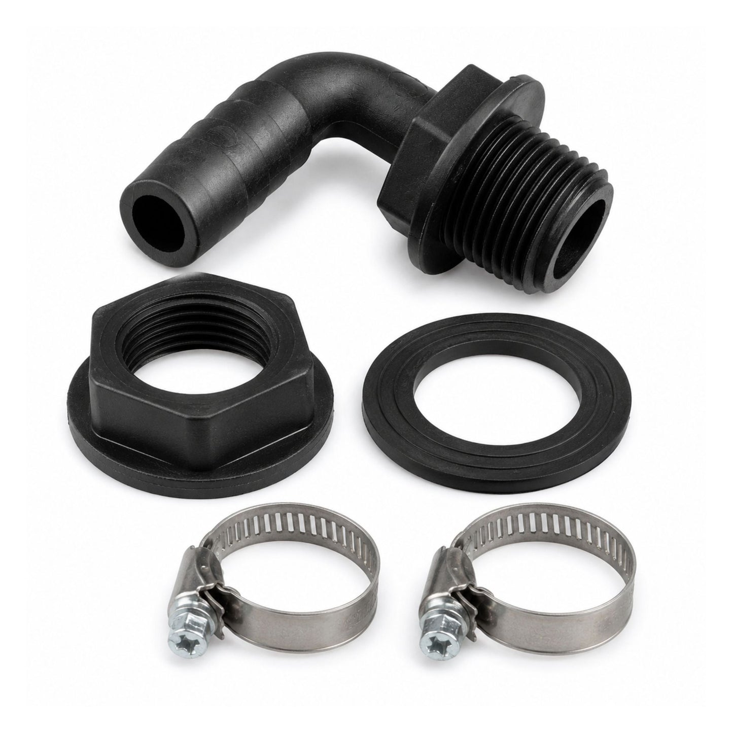 Water Butt Elbow Connector Kit Tank Outlet with 2 Hose Clips Garden Water