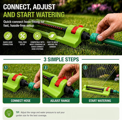 Garden Sprinkler Oscillating - 16 Jet Nozzles Adjustable Lawn Water Sprayer