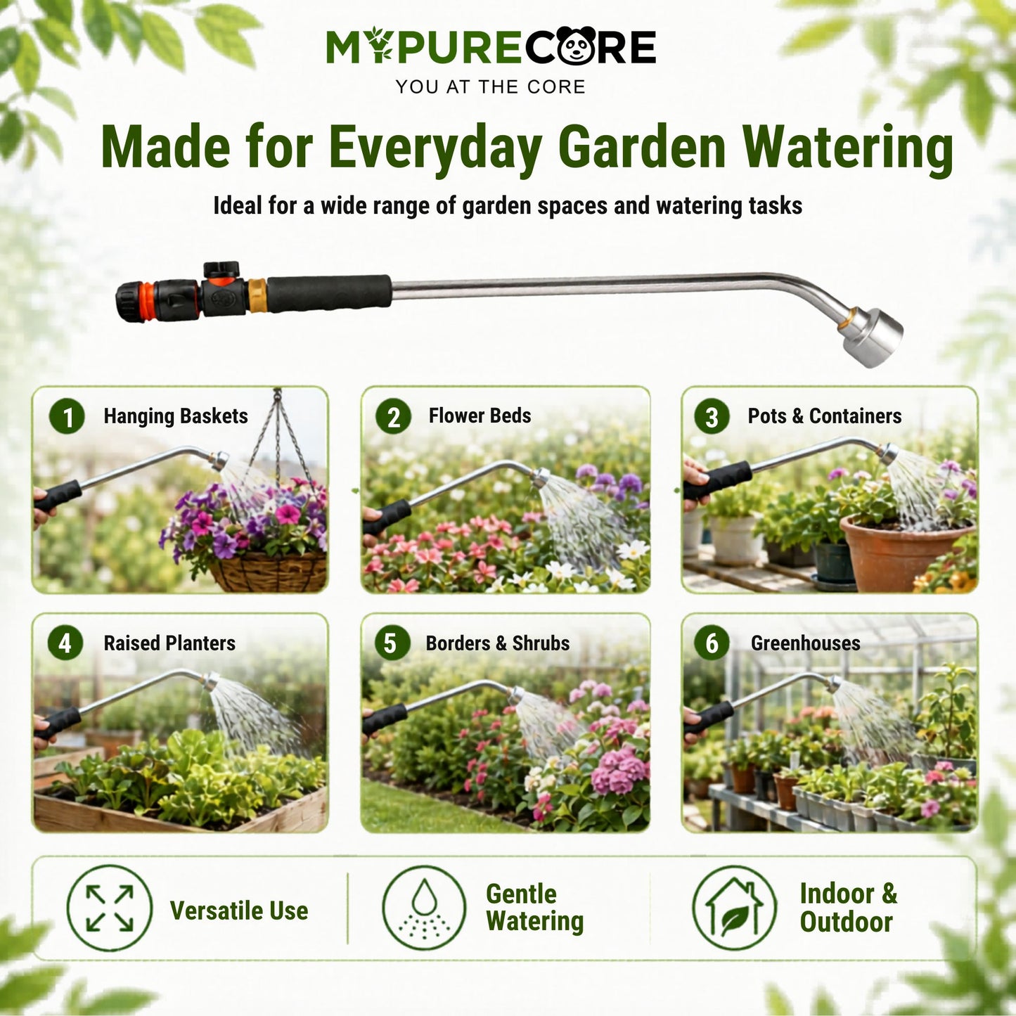 Watering Lance Kit 50cm 75cm 90cm Aluminium Garden Watering Wand with Flow Control Valve & Hose Connector for Plants, Pots, Borders, Raised Beds & Hanging Baskets