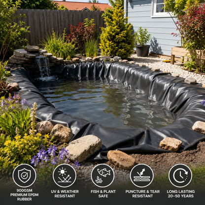 Pond Liner EPDM Rubber Heavy Duty Waterproof 900GSM & Underlay Set Fish Pond Water Feature