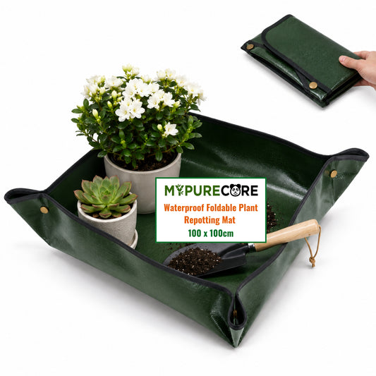 Plant Repotting Mat 100x100cm Waterproof Foldable Gardening Potting Tray with Snap Corners for Indoor Plants, Seedlings, Soil Mixing & Balcony Gardening