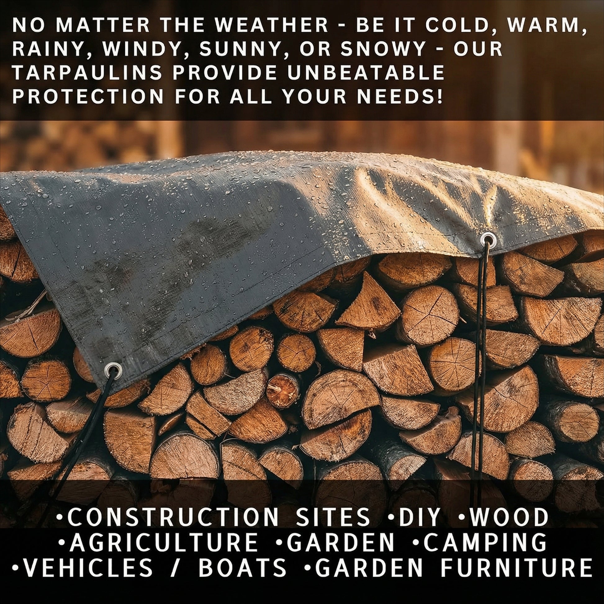 MYPURECORE Heavy Duty Waterproof Tarpaulin 200GSM Grey Tarp with 10 Bungee Balls - Durable Weatherproof Tarp Sheet for Camping, Garden, Trailer, Tent & Outdoor Protection