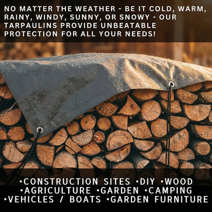 MYPURECORE Heavy Duty Waterproof Tarpaulin 200GSM Grey Tarp with 10 Bungee Balls - Durable Weatherproof Tarp Sheet for Camping, Garden, Trailer, Tent & Outdoor Protection