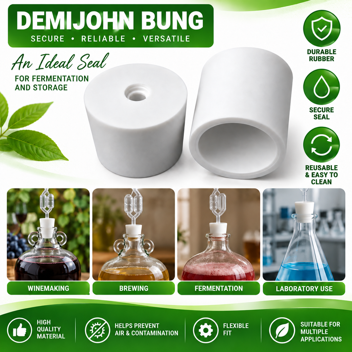 Demijohn Bung Airlock Stopper White Rubber for Home Brew Wine Beer Fermentation Various Sizes