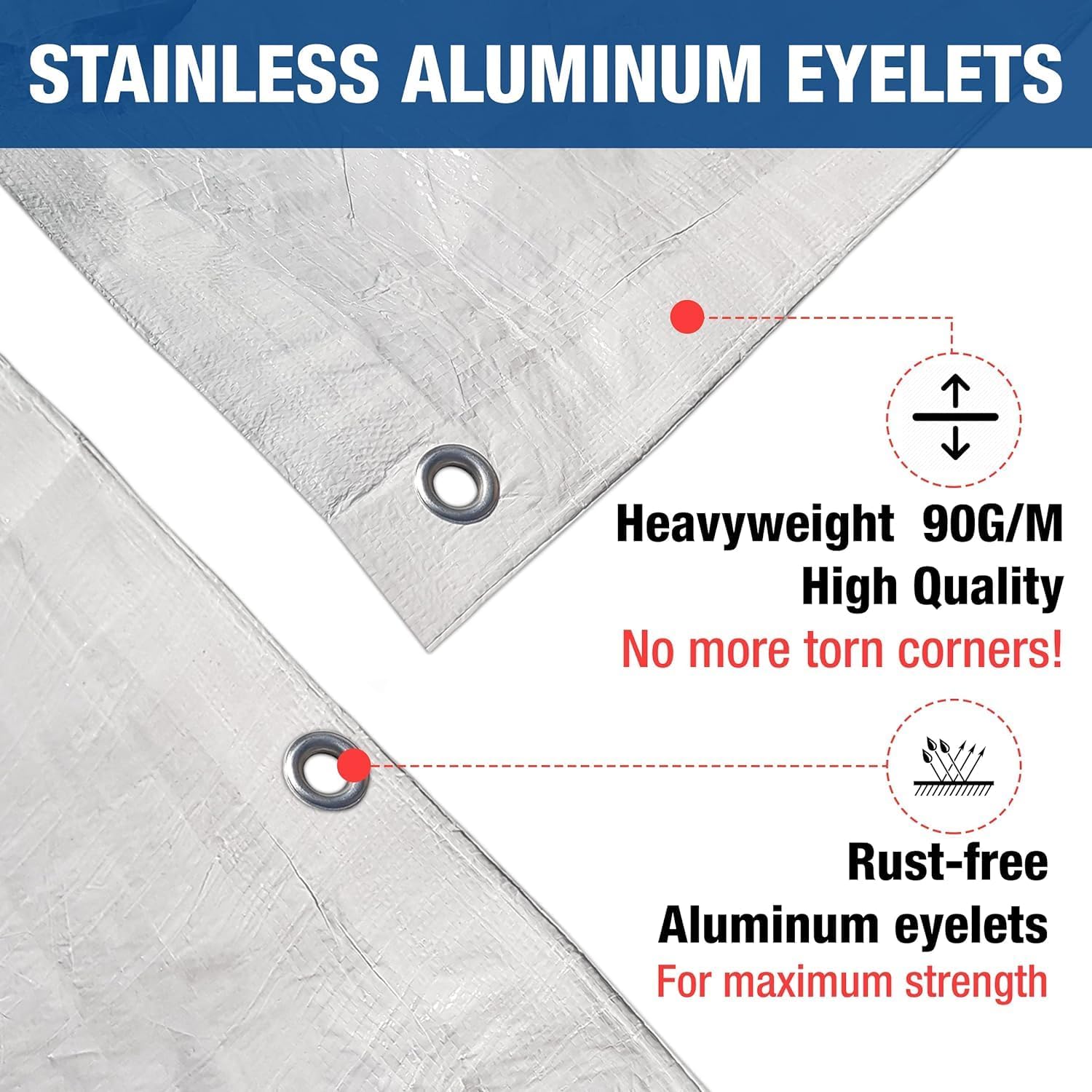 MYPURECORE Heavy Duty White Tarpaulin with 10 Bungee Balls – Weatherproof & UV Resistant Tarp Sheet and Groundsheet for Outdoor, Garden & Camping, Pergolas, Cars and Furniture