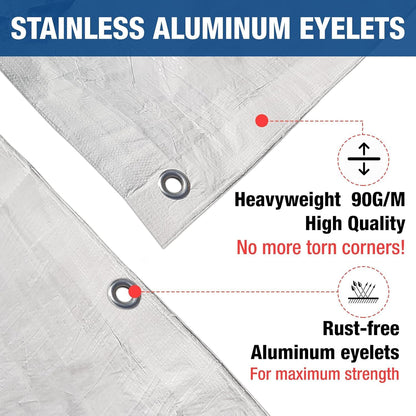 MYPURECORE Heavy Duty White Tarpaulin with 10 Bungee Balls – Weatherproof & UV Resistant Tarp Sheet and Groundsheet for Outdoor, Garden & Camping, Pergolas, Cars and Furniture