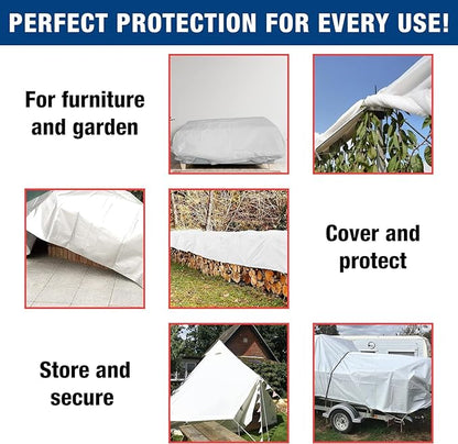 MYPURECORE Heavy Duty White Tarpaulin with 10 Bungee Balls – Weatherproof & UV Resistant Tarp Sheet and Groundsheet for Outdoor, Garden & Camping, Pergolas, Cars and Furniture