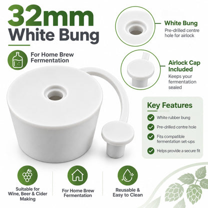 Demijohn Bung Airlock Cap 32mm White Rubber Fermentation Stopper Home Brew Wine 1-10 Pack