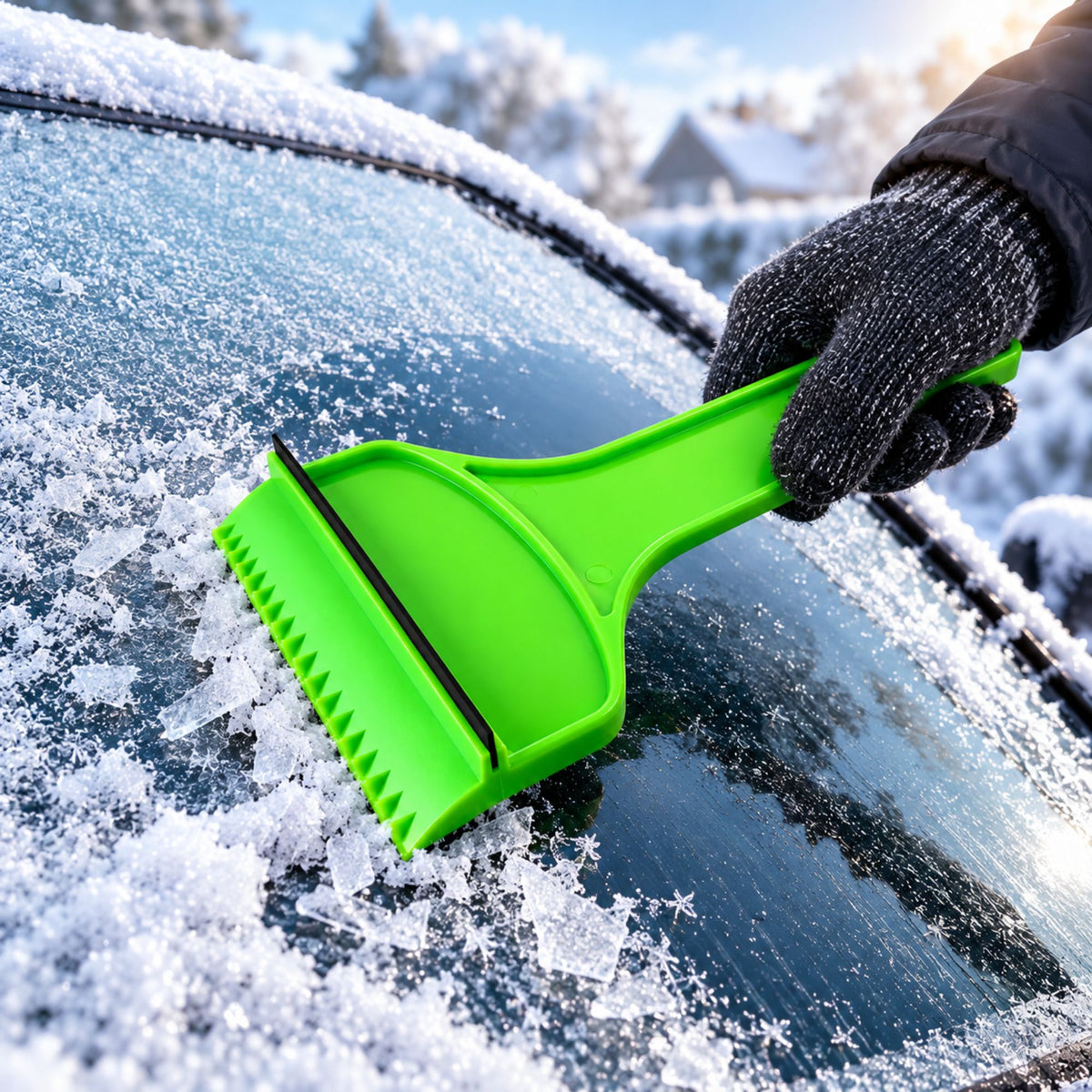 Car Ice Scraper with Squeegee & Ice Breaker Teeth – Windscreen Frost Remover