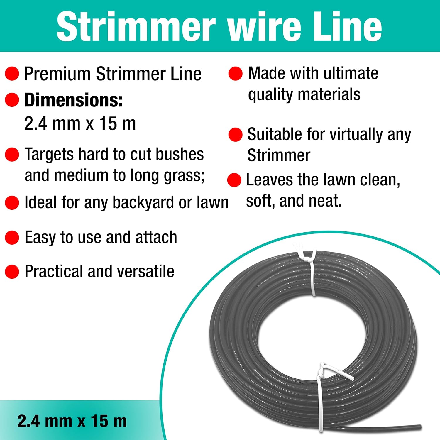 Strimmer Line Black Star – 2.4 mm x 15 m Strimmer Wire – Ideal for Professional Trimming of Medium to Long Grass
