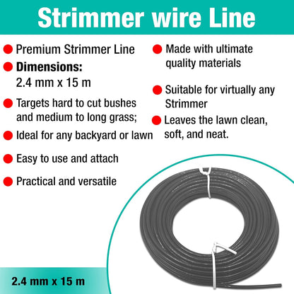 Strimmer Line Black Star – 2.4 mm x 15 m Strimmer Wire – Ideal for Professional Trimming of Medium to Long Grass

