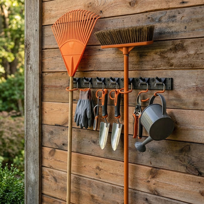 Tool Rail Wall Mounted w/ Adjustable Pegs S Hooks Storage Rack - 5 Hanging Hooks